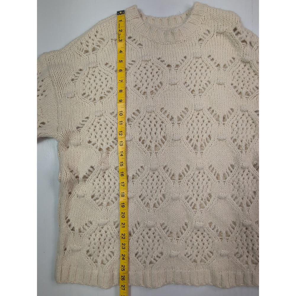 American Eagle Women Cream Wool Blend Pointelle Bobble Chunky Knit Sweater Small - Picture 7 of 9